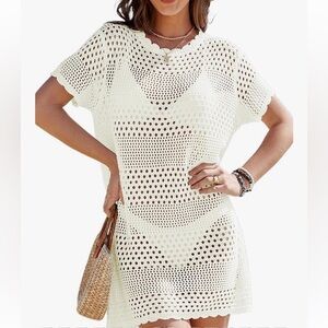 NWT Buauty white knit crochet Swim Cover-Up/top size M & XL .